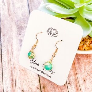 Aqua Sea Sediment Imperial Jasper Gold Wire Wrapped Earrings